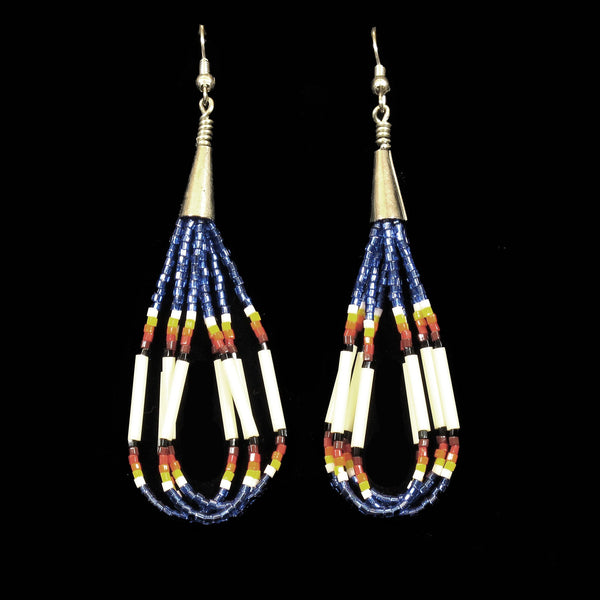 Blue Bugle Bead Dangle Earrings