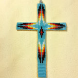 Beaded Cross Necklace Pendant Turquoise