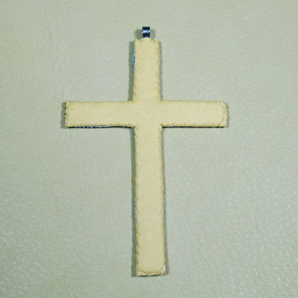 Beaded Cross Necklace Pendant Iridescent Grey