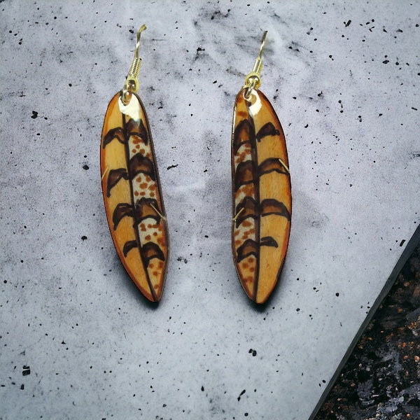 Falcon Feather Earring - Brown - Hand Painted