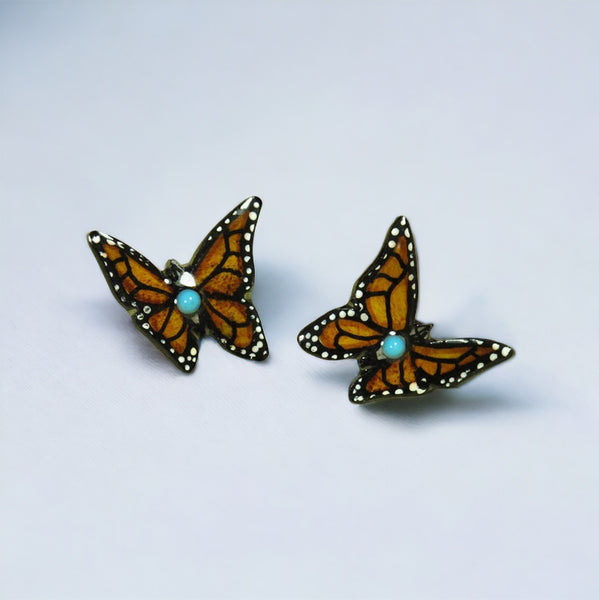 Monarch Butterfly Antler Earrings - Brown - Hand Painted
