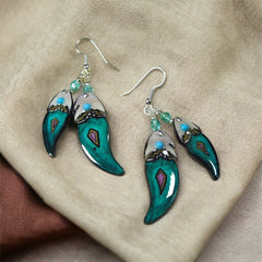 Teal Double Soaring Feather Antler Earrings