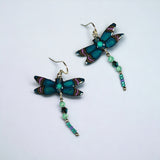 Deep Blue Dragonfly Antler Earrings