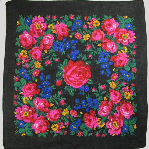 X-Large Rose Scarf Black 60"x60"