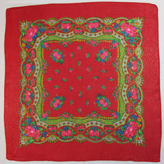 Floral Metallic Scarf Red 30"x30"