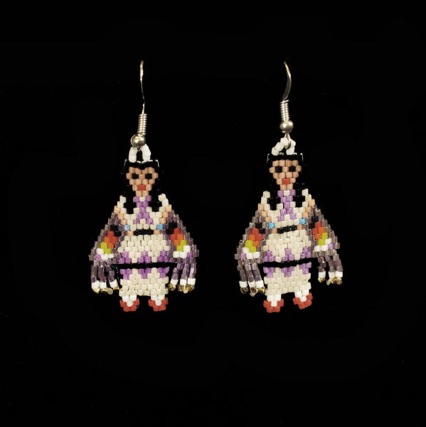 White Shawl Dancer Beaded Earrings