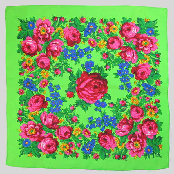 Rose Scarf Neon Green 30"x30"