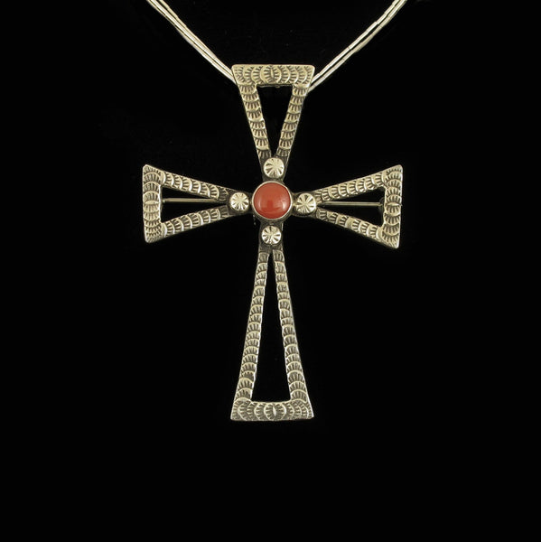 Coral Cross Pin Pendant
