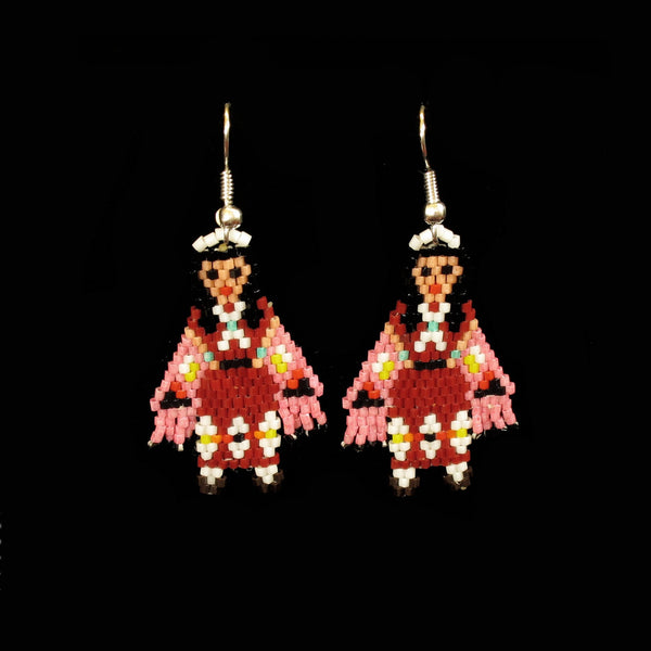 Pink Shawl Dancer Beaded Earrings