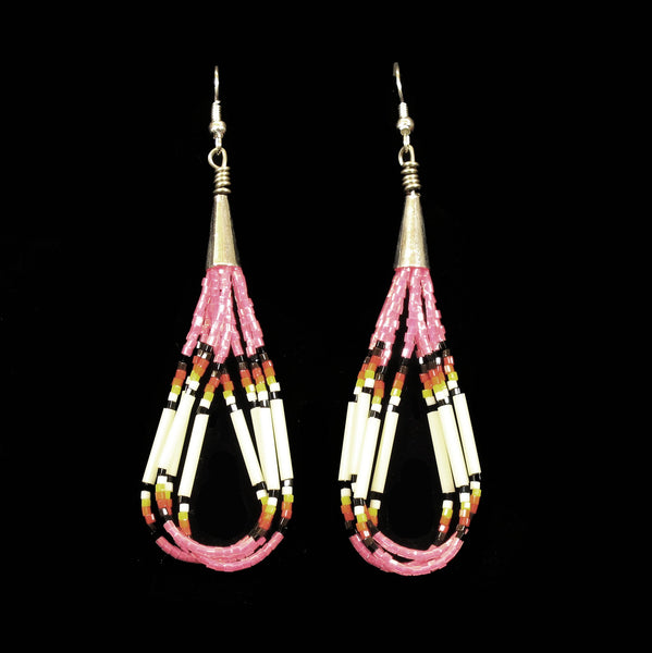 Beaded Dangle Earrings - Pink