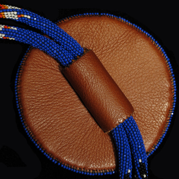 Royal Blue and Red Fully Beaded Bolo Tie