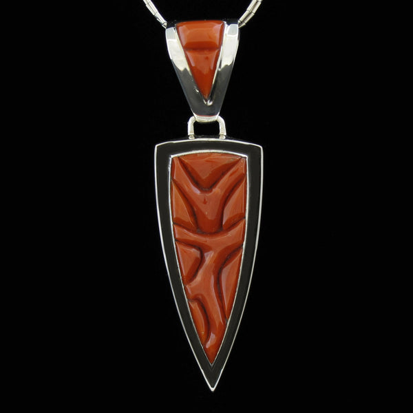 Navajo Inlay Coral Pendant