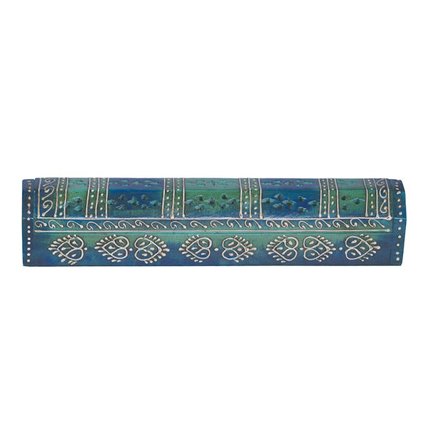 Designs By Deekay Inc - Teal Hand Painted Incense Wooden Coffin Box with Storage