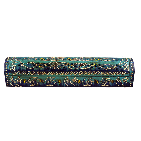 Designs By Deekay Inc - Blue and Teal Hand Painted Incense Wooden Coffin Box