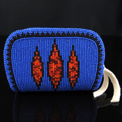 Blue and Red Geometric Beaded Coin Purse