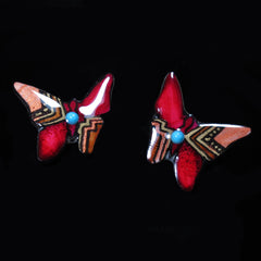 Red and Copper Butterfly Antler Earrings