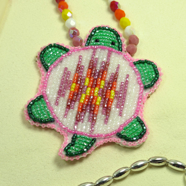 Beaded Turtle Necklace- Pink