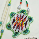 Beaded Turtle Necklace White and Brown