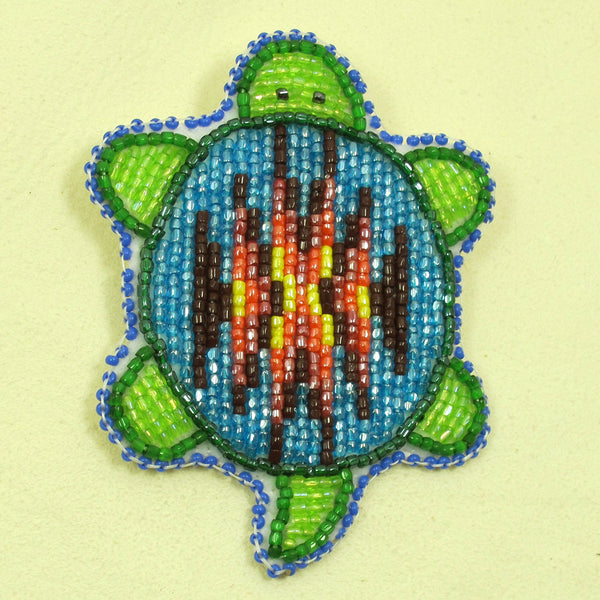 Beaded Turtle Pin - Deep Blue