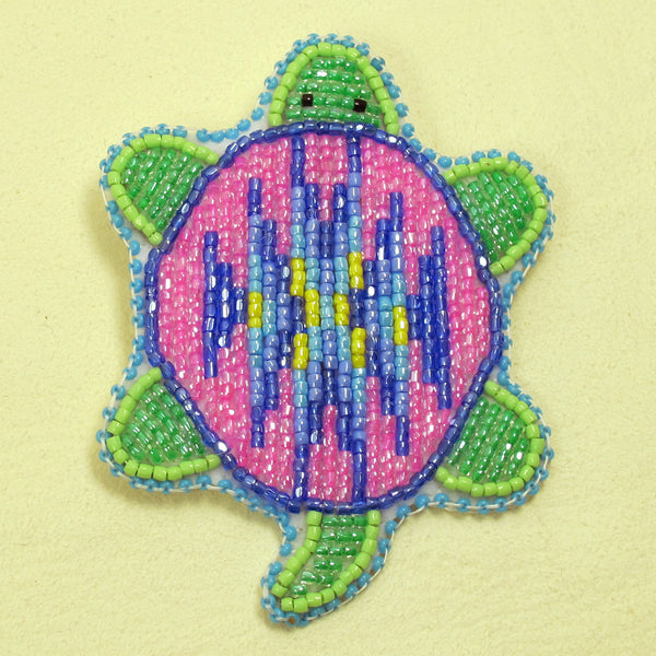 Beaded Turtle Pin - Pink