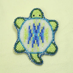 Beaded Turtle Pin - White/Green/Blue
