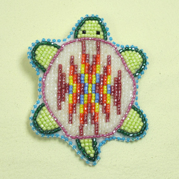 Beaded Turtle Pin - White and Red