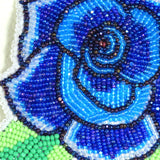 Beaded Rose Pin Blue with leaves