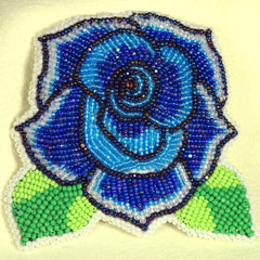 Beaded Rose Pin Blue with leaves