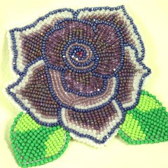 Beaded Rose Pin Dusty Purple with leaves
