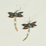 Dragonfly Antler Earrings - Golden Brown
