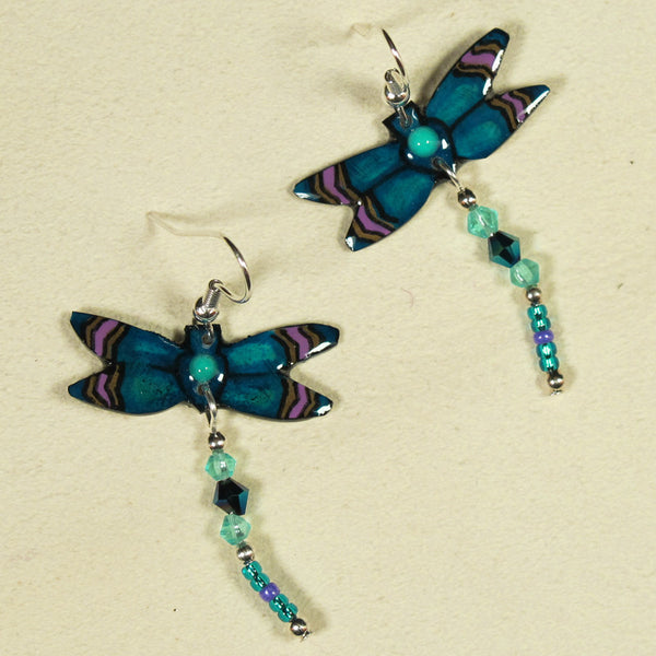 Deep Blue Dragonfly Antler Earrings