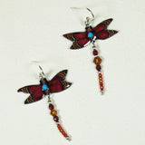 Garnet Red Dragonfly Antler Earrings