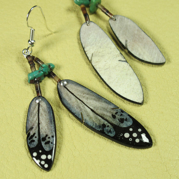 Black Double Falcon Feather Antler Earrings