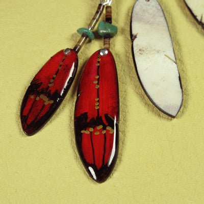 Red Double Falcon Feather Antler Earrings