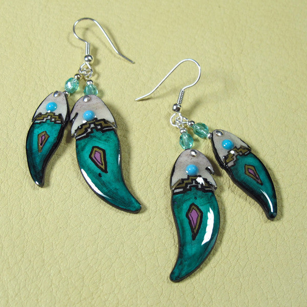 Teal Double Soaring Feather Antler Earrings