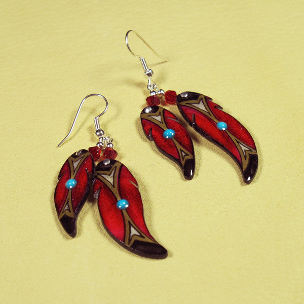 Red Double Soaring Feather Antler Earrings