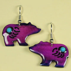 Purple Walking Bear Antler Earrings