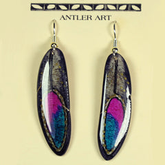 Falcon Feather Antler Earrings - Pink and Teal