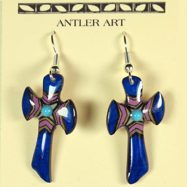 Royal Blue Antler Cross Earrings
