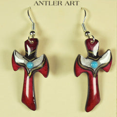 Cross Earrings - Red - Hand Painted Antler