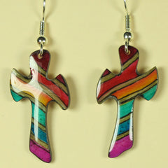 Rainbow Cross Earrings - Hand Painted Antler