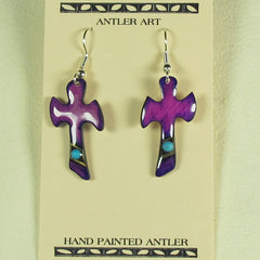 Purple Antler Cross Earrings