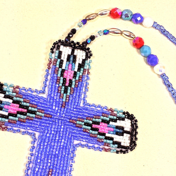 Large Beaded Cross Necklace Purple