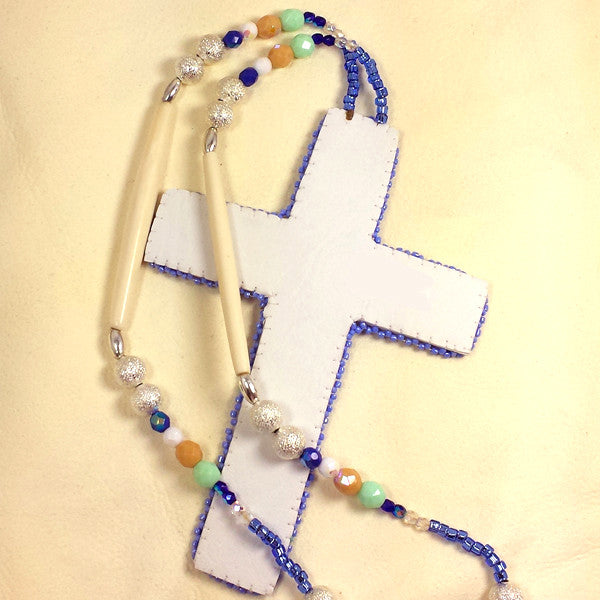 Large Beaded Cross Necklace Lavender