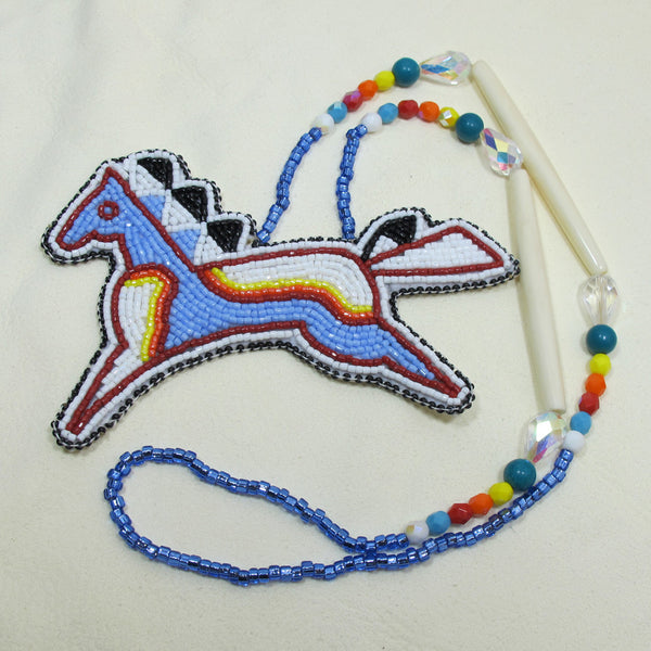 Large Beaded Pony Necklace Light Blue