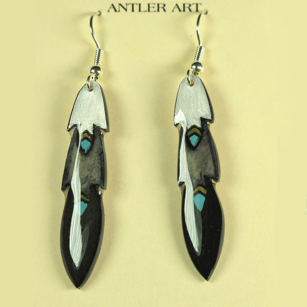 Black Pony Feather Earrings - Hand Painted