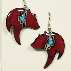 Black Bear Red Antler Earrings - Hand Painted