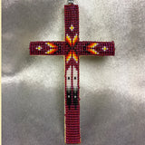 Beaded Cross Necklace Pendant Deep Pink