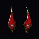 Garnet Red Elegant Leaf Antler Earrings