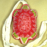 Beaded Turtle Amulet Necklace Pink Coral